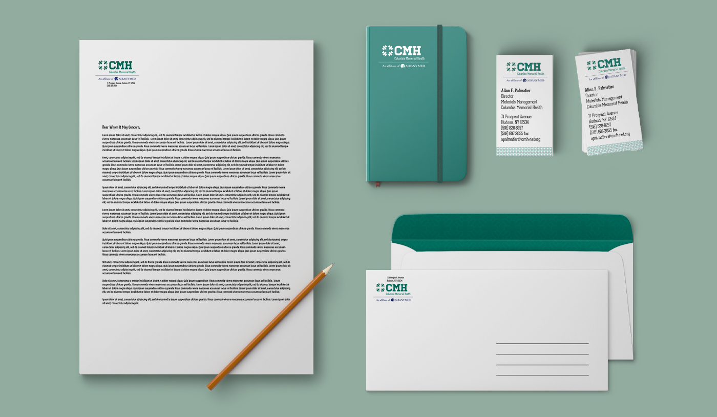 Columbia Memorial Health brand standards mockups