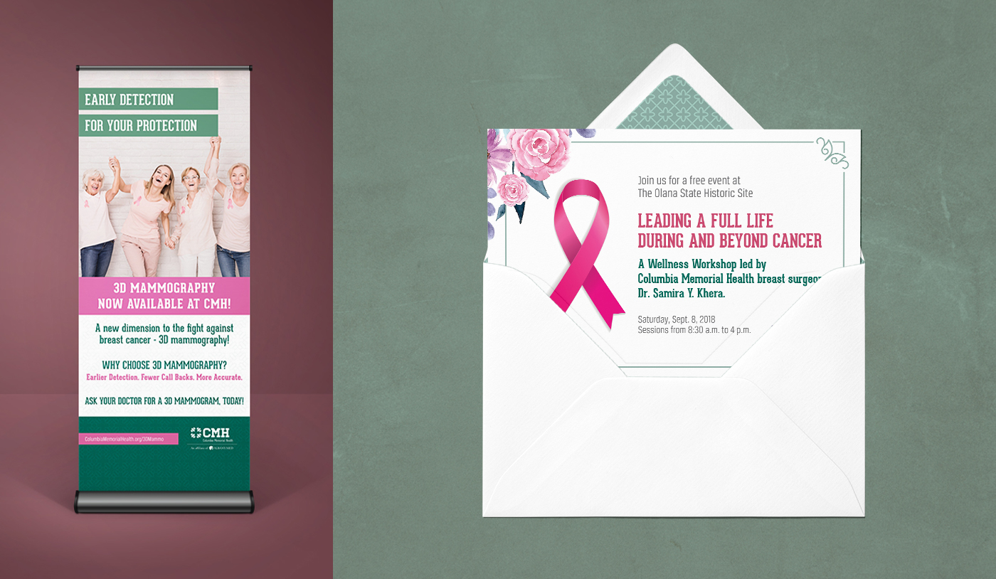 Columbia Memorial Health Pull up banner and Invitation Mockup