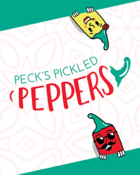 Peck's Pickled Peppers Logo and pepper characters for the new product food packaging