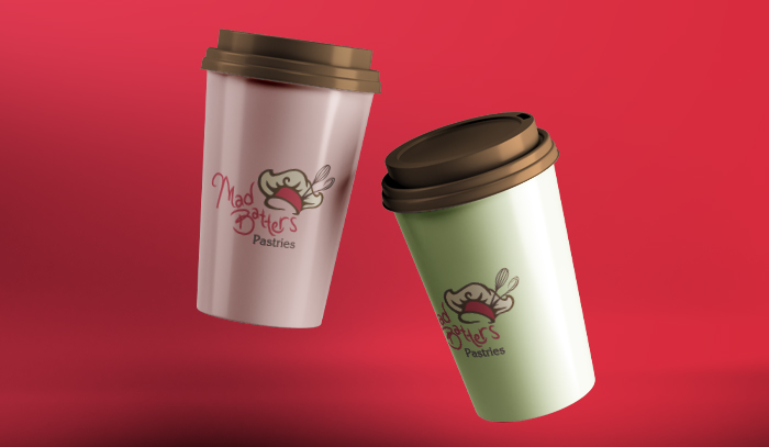 Mad Batters logo on coffee cups mockup