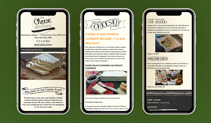 The Cheese Plate Mobile Website Mockup