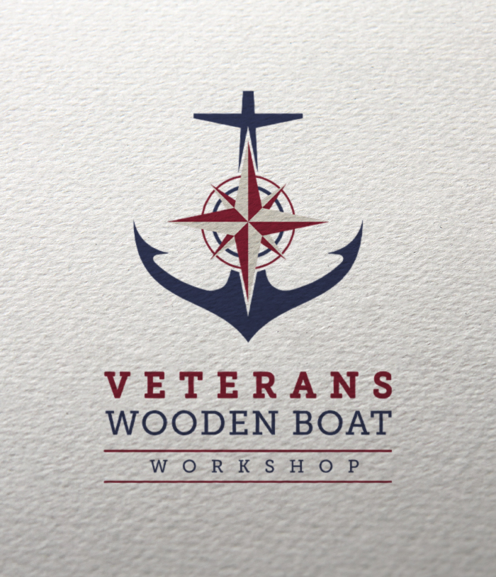 Veterans Wooden Boat Workshop Vertical Logo Design on Paper