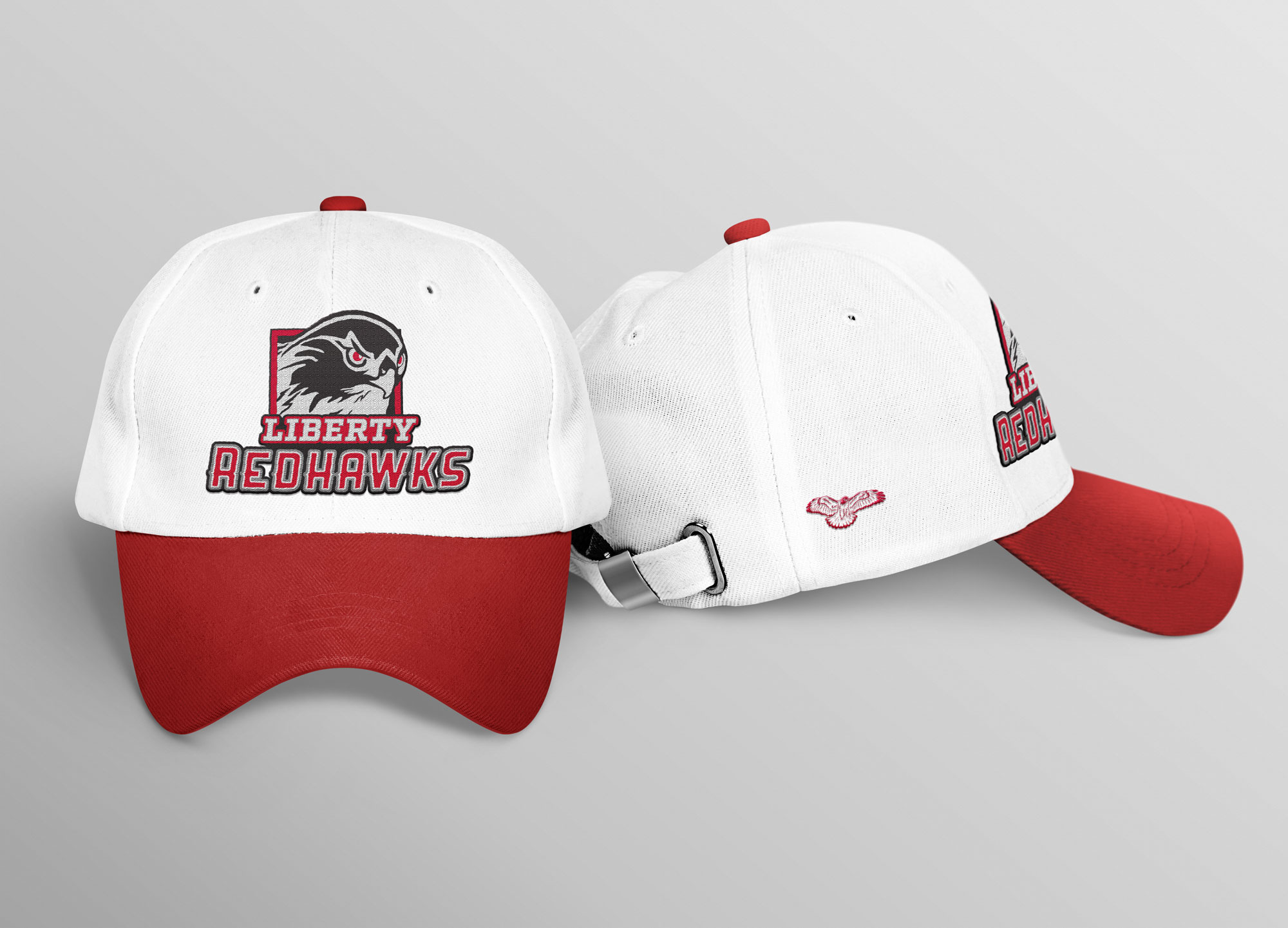 embroidered Logo on white cap with red bill