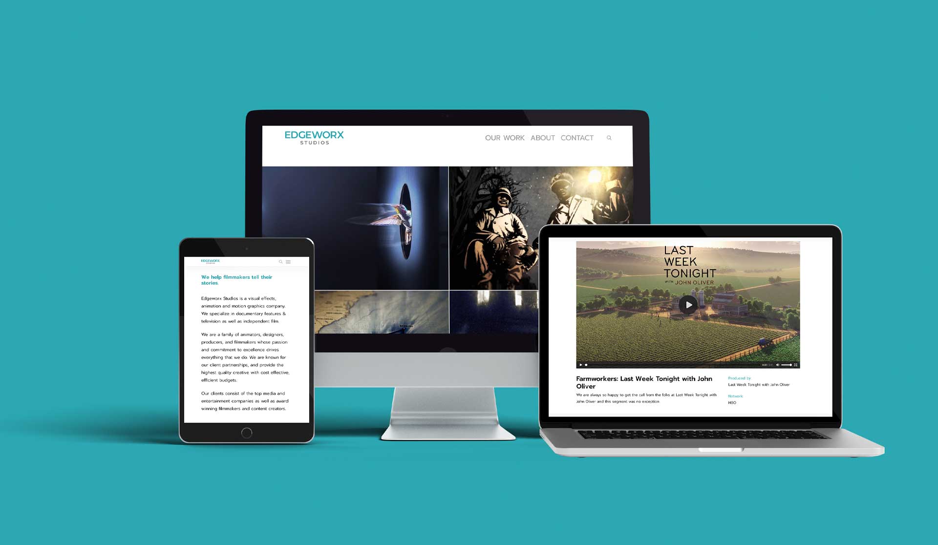 ipad, desktop, and and laptop view of Edgeworx Studio